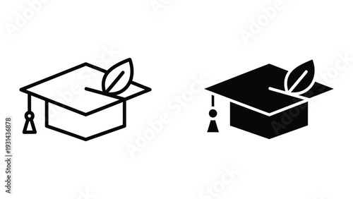 Education Graduation Cap Leaf Icon Commerce