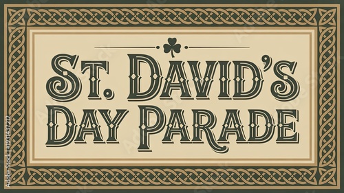 St. David's Day Parade vintage banner with Celtic knot border and clover