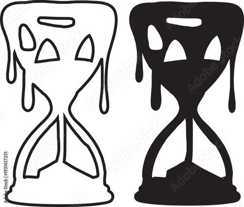 Melting hourglasses illustrate the passage of time in a surreal manner silhouette vector