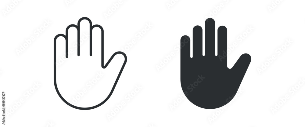 Fototapeta premium Hand Palm Icon Set, Stop Gesture Line and Solid Vector Illustration