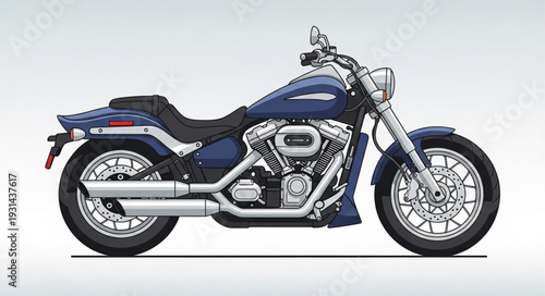 Blue cruiser motorcycle isolated on white background studio shot.