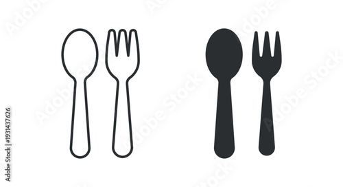 Spoon and Fork Icon Set, Cutlery Line and Solid Vector Illustration