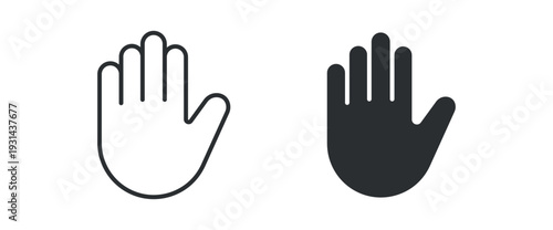 Hand Palm Icon Set, Stop Gesture Line and Solid Vector Illustration