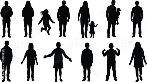 Diverse group of people in various poses silhouette
