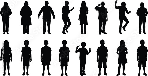 Collection of diverse human silhouette figures in various poses and outfits