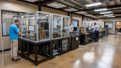 Wallpaper Mural Electronic warfare training technical specialists operating sophisticated jamming equipment, signal intelligence systems shielded facility, advanced EW training center, with copy space Torontodigital.ca