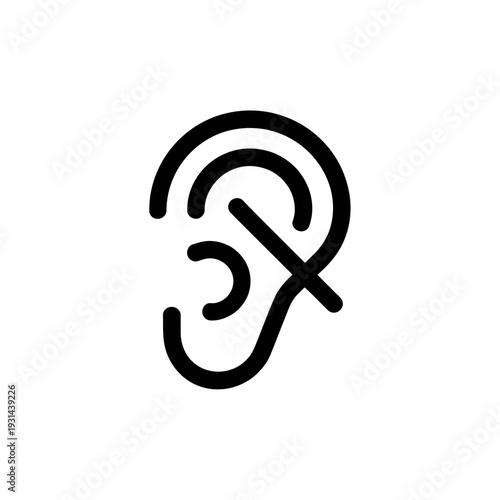 A simple black icon of a crossed ear symbol