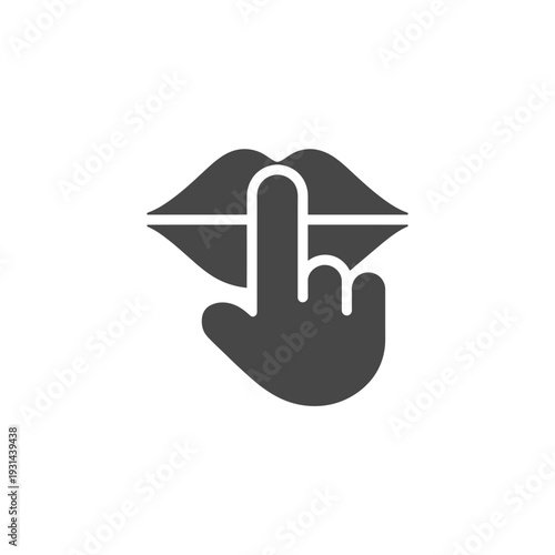 A graphic illustration of a finger pressing lips to silence