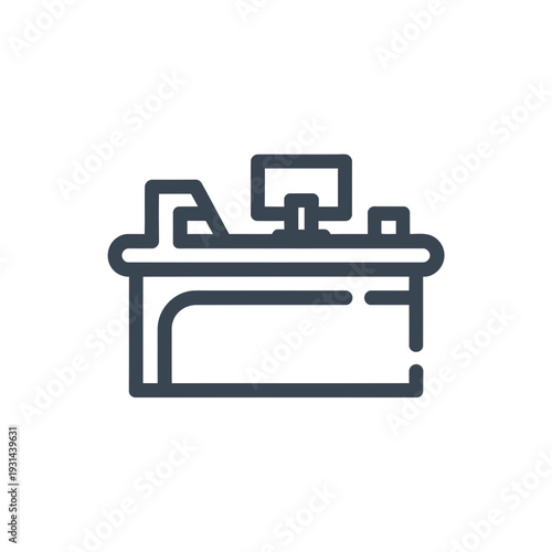 A simple line drawing of a cash register on a white background