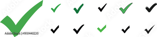 A collection of green and black checkmarks on a white background