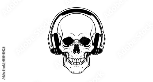 Modern Skull Wearing Headphones Vector Illustration Isolated on White Background