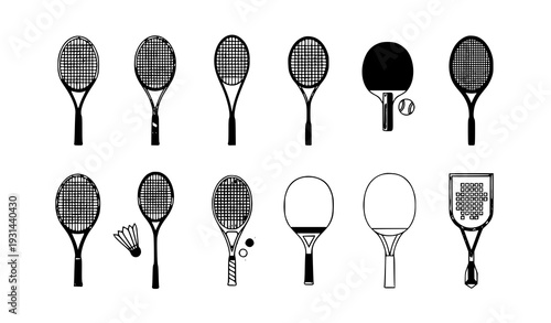 Flat minimal racquet icons vector set for UI, web, and app design