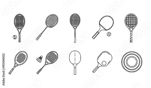 Stroke outline racquet icons vector pack for UI and app design
