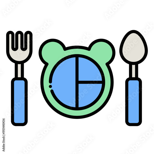 Kids Meal Icon with Fork, Spoon and Divided Plate