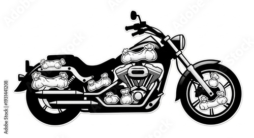 Classic American Chopper Motorcycle Side View Illustration.