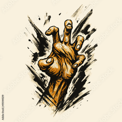 Zombie Hand Rising from Ground Horror Illustration Vector Art