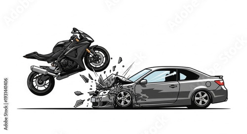 Motorcycle Crash into Damaged Car.