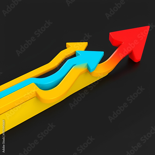 Put and call color arrows binary option chart on black. 3D illustration