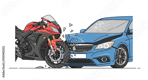 Motorcycle and Car Collision Accident.