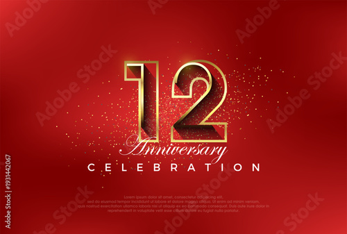 line art number with golden fancy 12th numeral. Premium vector for poster, banner, celebration greeting.