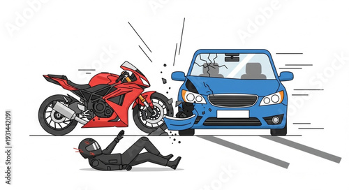 Motorcycle Car Crash Accident Scene.