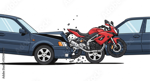 Motorcycle Collision with Cars on Road.