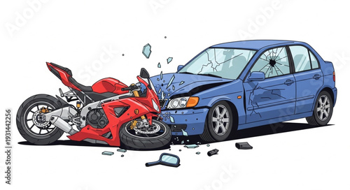 Motorcycle Crash into Blue Car.