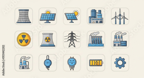 Collection of energy industry icons and symbols.