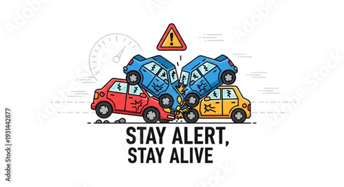 Multiple Car Collision Accident Scene Alert.