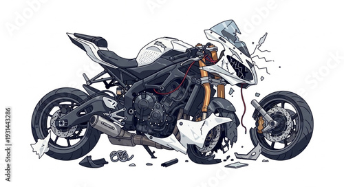 Motorcycle Parts Exploded View Illustration.