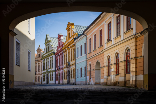 Canon Houses (Kanovnické domy) viewed through an archway, Hradec Králové, Czech Republic