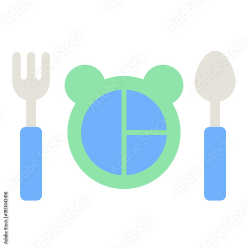 Kids Food Plate with Fork and Spoon Illustration