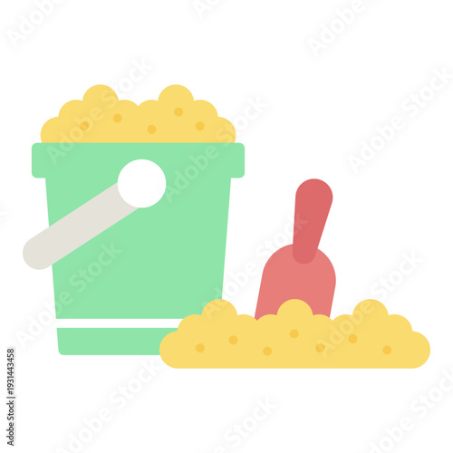 Sand Bucket and Shovel on Beach, Summer Fun
