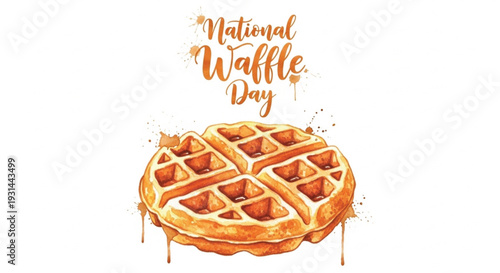 National Waffle Day Watercolor Illustration Poster
