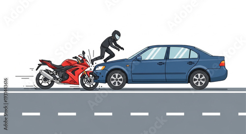 Motorcyclist Jumping onto Car.