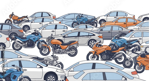 Motorcycles Parked Among Cars.