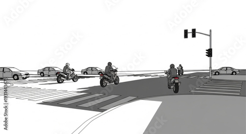 Motorcyclists Riding on Road Intersection.