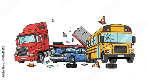 Multi Vehicle Collision Accident Scene.