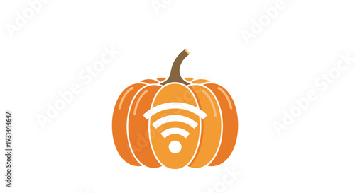Orange pumpkin with Wi-Fi symbol on white background.