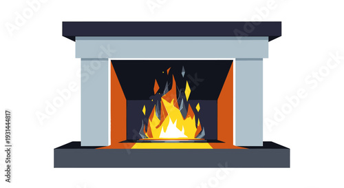 Illustration of a fireplace with burning fire.