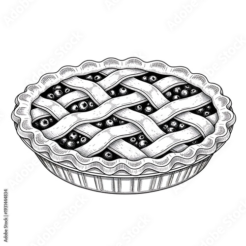 Wallpaper Mural A black and white drawing of a pie with a woven crust Torontodigital.ca