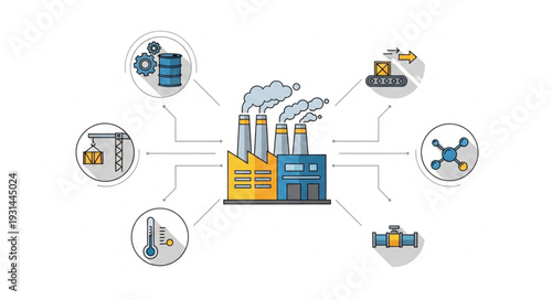 Modern factory with connected industrial technology and automation elements.