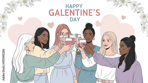Happy Galentine's Day: Diverse Women Celebrating Friendship with a Toast