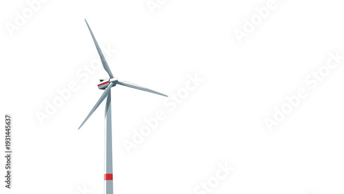 Wind turbine isolated on a white background, representing clean energy generation.