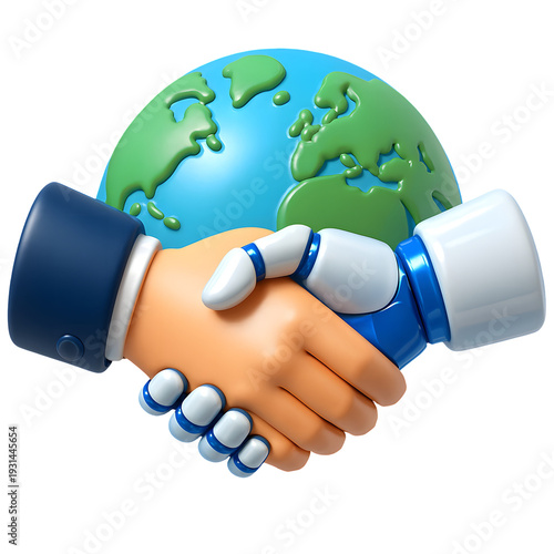 Global Business Partnership with AI Technology Handshake 3D Icon