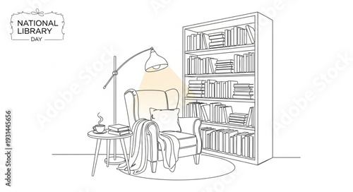 Older Man Reading in Library.