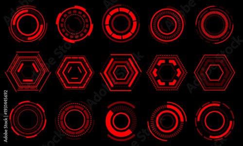 Set of sci fi red circle user interface elements technology futuristic design modern creative on black background vector