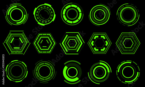 Set of sci fi green circle user interface elements technology futuristic design modern creative on black background vector