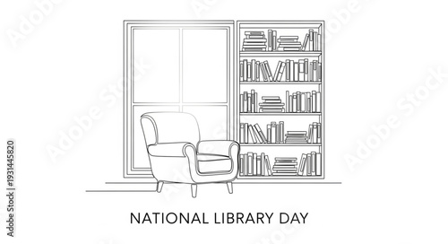National Library Day Illustration Bookshelf.