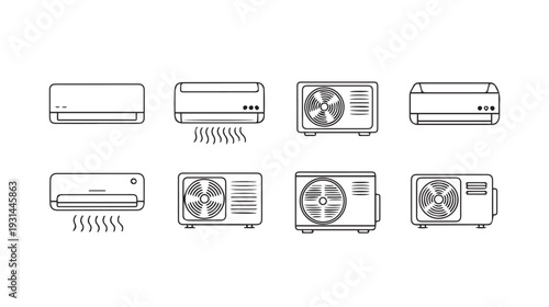 Air Conditioner Icons Set - Split System and Window Units, Cooling and Heating Symbols